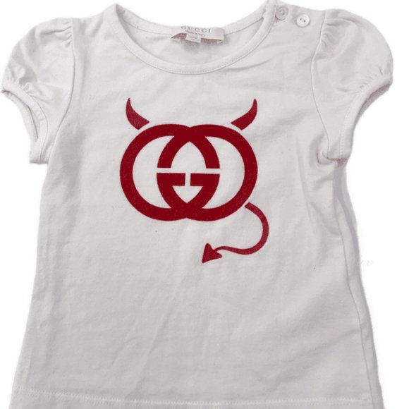 Authentic Gucci White Tees Top Girls Size 6-9 m - Picture 1 of 12
